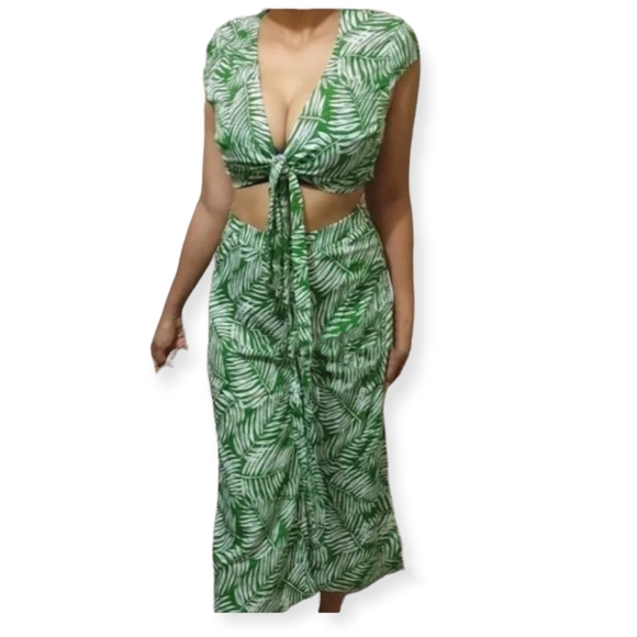 NEW Palm Leaf Print Matching 2pc Cropped Top & Pants Set Size 6 - Picture 5 of 6